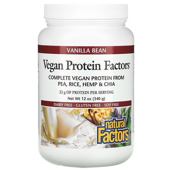 Vegan Protein Factors, Ванильные бобы, 12 унций (340 г) Natural Factors