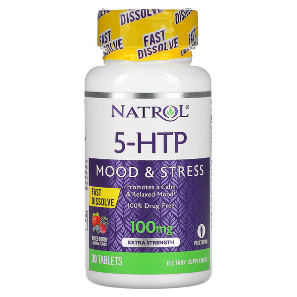 5-HTP, Экстракрепость, Быстрорастворимый, Лесные Ягоды - 100 мг - 30 таблеток - Natrol Natrol
