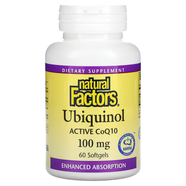 Убихинол, активный CoQ10, 100 мг, 60 мягких таблеток Natural Factors