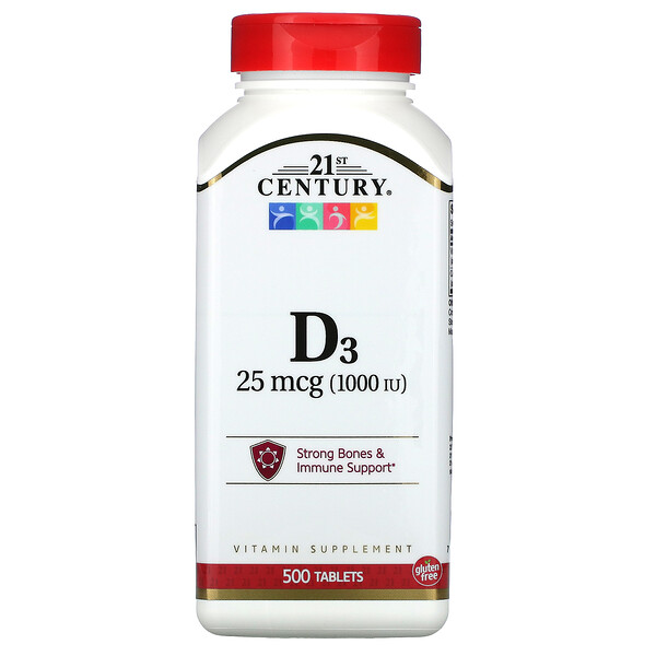 Витамин D3 - 25 мкг (1000 МЕ) - 500 таблеток - 21st Century 21st Century