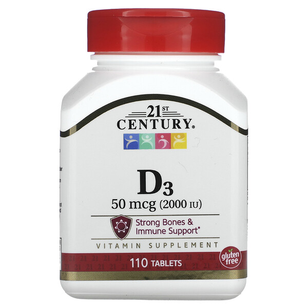 Витамин D3, 50 мкг (2000 МЕ), 110 таблеток 21st Century