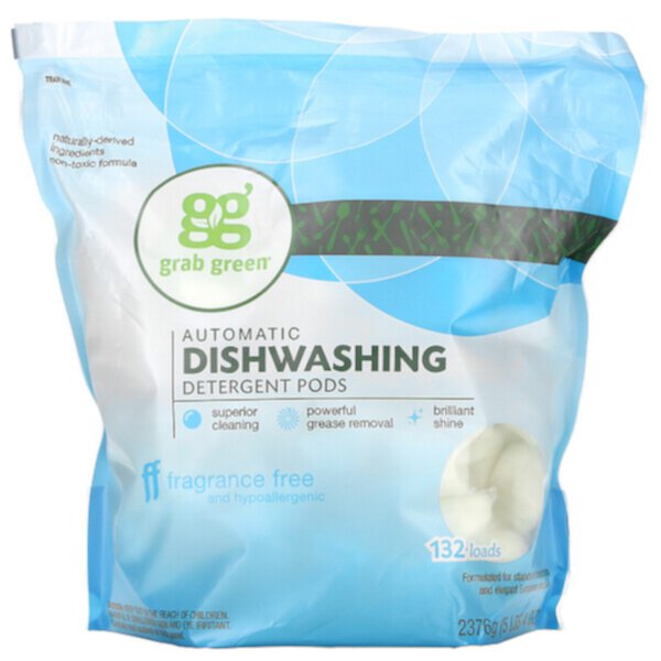 Автоматическое моющее средство для мытья посуды в капсулах, без запаха, 5 фунтов 4 унции (2376 г) Grab Green