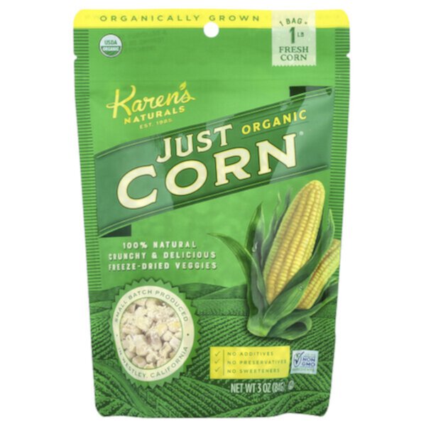 Органическая кукуруза Just Corn®, 84 г, без ГМО, без добавок, сертифицированная без глютена Karen's Naturals