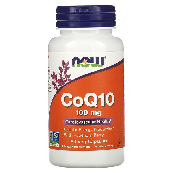CoQ10 с ягодами боярышника, 100 мг, 90 растительных капсул NOW Foods