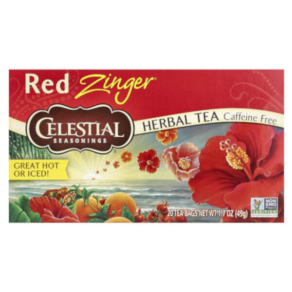 Herbal Tea, Red Zinger, без кофеина, 20 чайных пакетиков, 1,7 унции (49 г) Celestial Seasonings