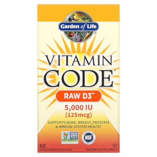 Vitamin Code, RAW D3, 125 мкг (5000 МЕ) - 60 вегетарианских капсул - Garden of Life Garden of Life