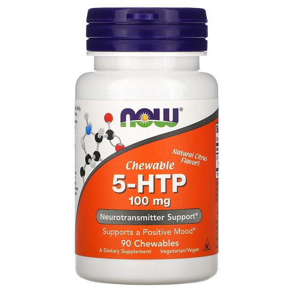 5-HTP, Натуральный цитрусовый вкус, 100 мг, 90 жевательных таблеток NOW Foods