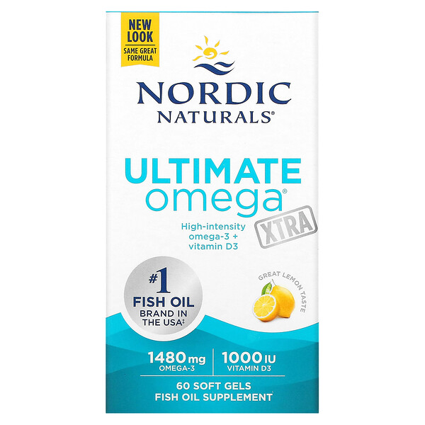 Ultimate Omega Xtra, Лимон - 1480 мг - 60 мягких капсул - Nordic Naturals Nordic Naturals