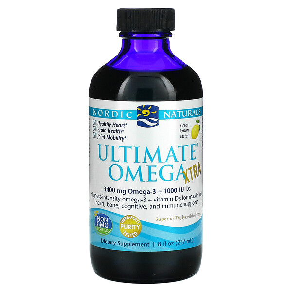Ultimate Omega Xtra, Лимон - 3400 мг Омега-3 + 1000 МЕ D3 - 237 мл - Nordic Naturals Nordic Naturals