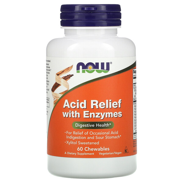 Acid Relief with Enzymes, 60 Chewables (Жевательные таблетки) NOW Foods