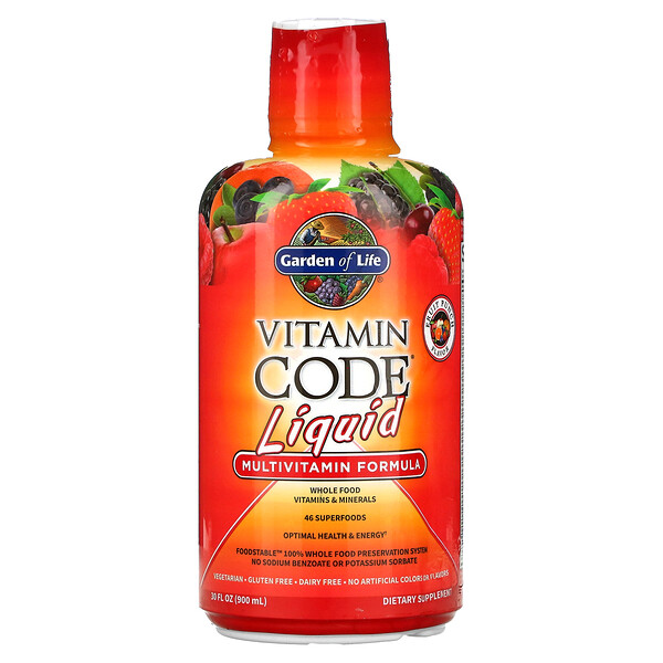 Vitamin Code Liquid, Мультивитаминная Формула, Фруктовый Пунш - 900 мл - Garden of Life Garden of Life