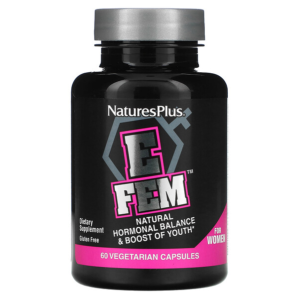 E Fem for Women, Натуральный гормональный баланс и заряд молодости, 60 вегетарианских капсул NaturesPlus