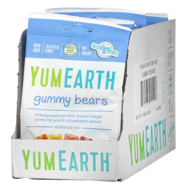 Gummy Bears, Ассорти вкусов, 12 упаковок по 2,5 унции (71 г) каждая YumEarth
