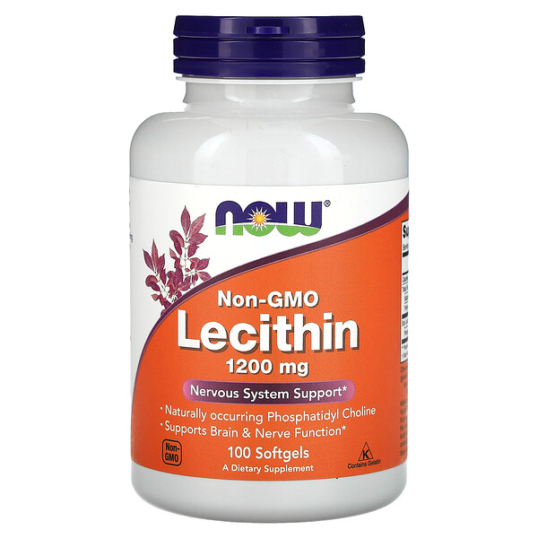Лецитин, не содержащий ГМО, 1200 мг, 100 мягких таблеток NOW Foods