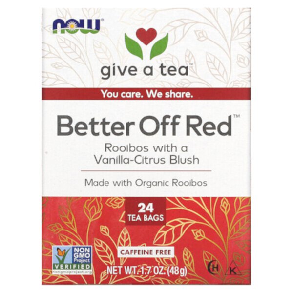 Real Tea, Better Off Red, без кофеина, 24 чайных пакетика, 1,7 унции (48 г) NOW Foods