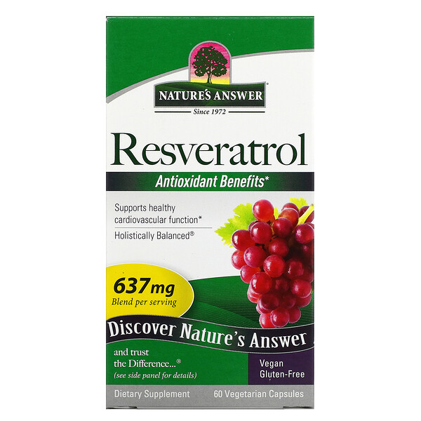 Ресвератрол, 637 мг, 60 вегетарианских капсул Nature's Answer