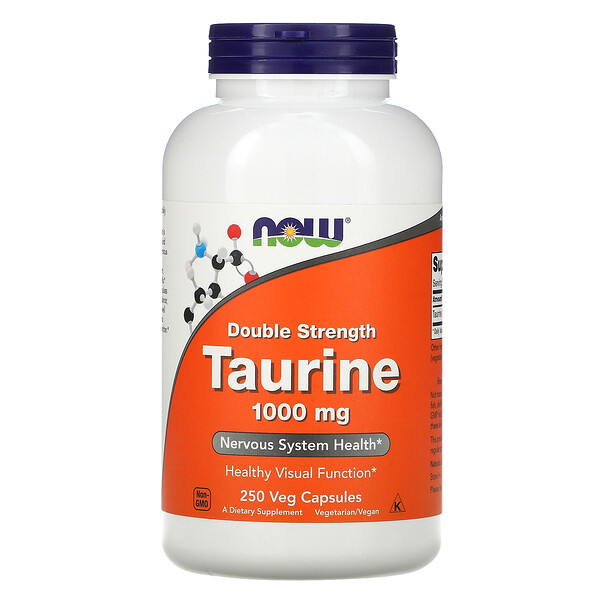 Таурин двойной силы, 1000 мг, 250 растительных капсул NOW Foods