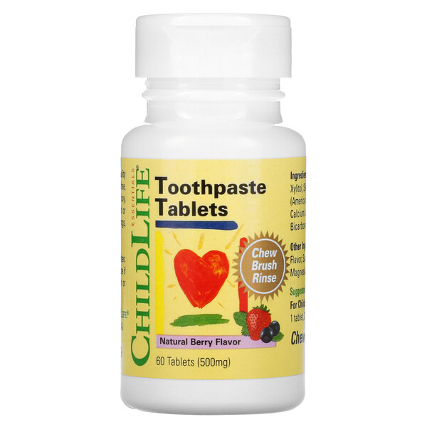 Зубная паста в таблетках, натуральный ягодный вкус, 500 мг, 60 таблеток ChildLife