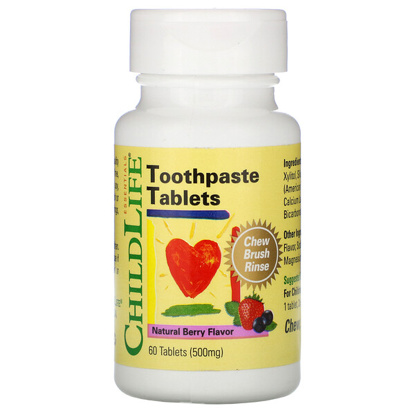 Зубная паста в таблетках, натуральный ягодный вкус, 500 мг, 60 таблеток ChildLife