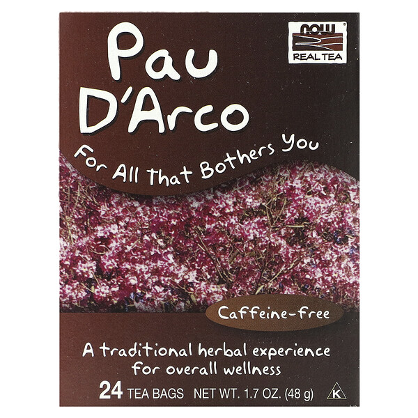 Real Tea, Pau D'Arco, без кофеина, 24 чайных пакетика, 1,7 унции (48 г) NOW Foods