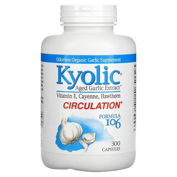 Экстракт выдержанного чеснока, циркуляция, формула 106, 300 капсул Kyolic