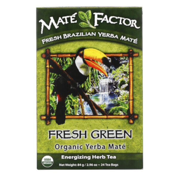 Органический мате, Fresh Green, 24 чайных пакетика, 2,96 унции (84 г) Mate Factor