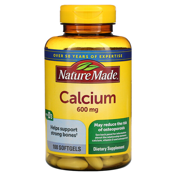 Кальций с витамином D3, 600 мг, 100 мягких таблеток Nature Made