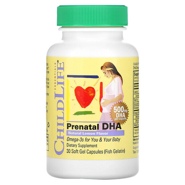 ДГК для беременных, натуральный вкус лимона, 500 мг, 30 мягких желатиновых капсул ChildLife Essentials