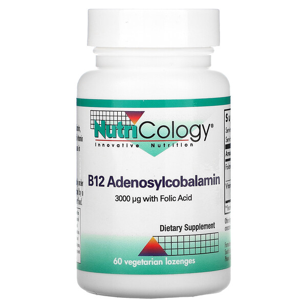 B12 Аденозилкобаламин - 3000 мкг с Фолиевой кислотой - 60 вегетарианских леденцов - Nutricology Nutricology