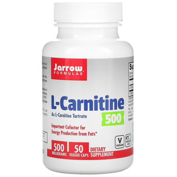 L-карнитин 500, 500 мг, 50 вегетарианских капсул Jarrow Formulas