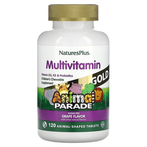 Source of Life, Animal Parade Gold, жевательная мультивитаминно-минеральная добавка для детей, виноград, 120 таблеток в форме животных NaturesPlus