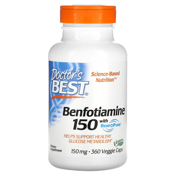 Бенфотиамин с BenfoPure, 150 мг, 360 растительных капсул - Doctor's Best Doctor's Best