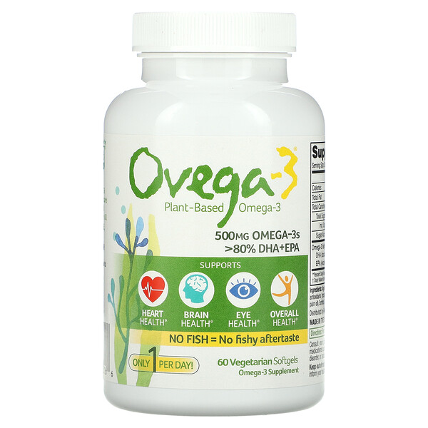 Веганский Омега-3, DHA + EPA, 500 мг, 60 растительных капсул - Ovega-3 Ovega-3