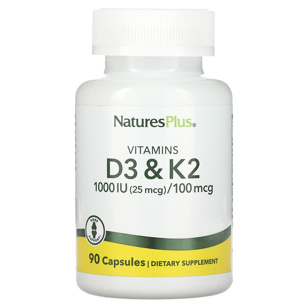 Витамин D3 & K2 - 1000 МЕ / 100 мкг - 90 капсул - NaturesPlus NaturesPlus
