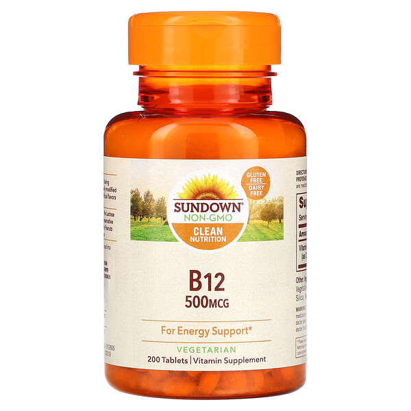 Витамин B-12 500 мкг, 200 таблеток, без глютена и лактозы Sundown Naturals