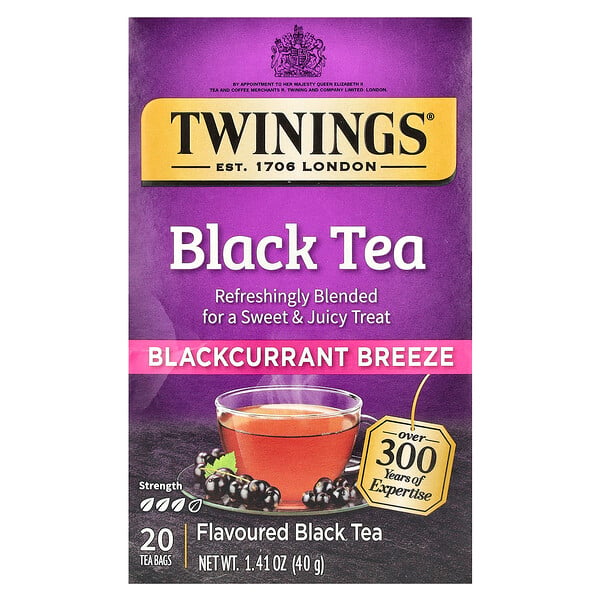 Черный чай премиум-класса, Blackcurrant Breeze, 20 чайных пакетиков, 1,41 унции (40 г) Twinings