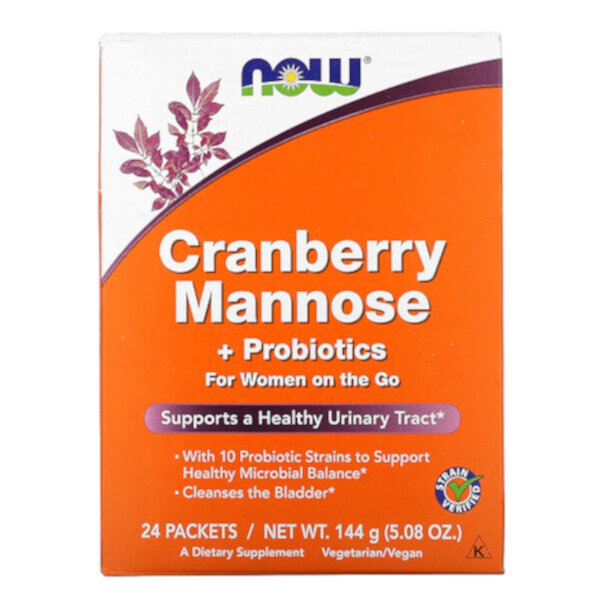 Cranberry Mannose + Probiotics, For Women On The Go, 24 Packets (Пакеты ), 0.21 oz (Унции) (6 g) Each NOW Foods