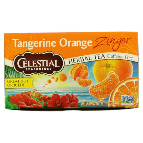 Herbal Tea, Tangerine Orange Zinger, без кофеина, 20 чайных пакетиков, 1,7 унции (47 г) Celestial Seasonings