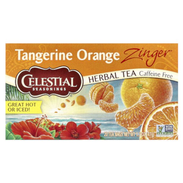 Herbal Tea, Tangerine Orange Zinger, без кофеина, 20 чайных пакетиков, 1,7 унции (47 г) Celestial Seasonings