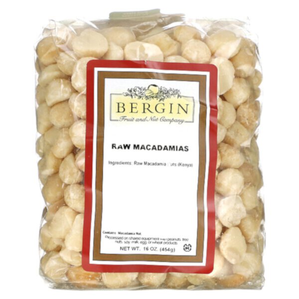 Сырые орехи макадамии, 454 г, кошерный продукт Bergin Fruit and Nut Company