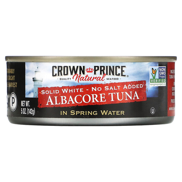 Albacore Tuna, Solid White - без добавления соли, в родниковой воде, 5 унций (142 г) Crown Prince Natural