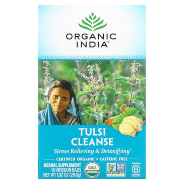 Tulsi Tea, Cleanse, без кофеина, 18 пакетиков для заваривания, 1,02 унции (28,8 г) Organic India