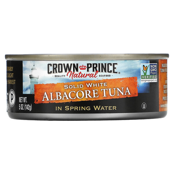Твердый белый тунец альбакор, в родниковой воде, 5 унций (142 г) Crown Prince Natural