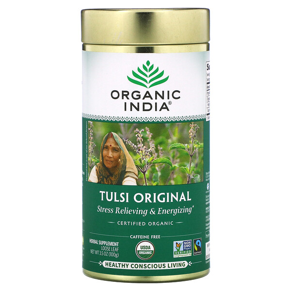 Tulsi Loose Leaf Tea, Holy Basil, Original, без кофеина, 3,5 унции (100 г) Organic India