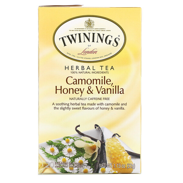 Травяной чай, ромашка, мед и ваниль, без кофеина, 20 чайных пакетиков, 1,13 унции (32 г) Twinings