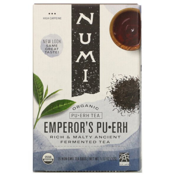 Органический чай пуэр, Императорский пуэр, 16 чайных пакетиков, 1,13 унции (32 г) Numi Tea