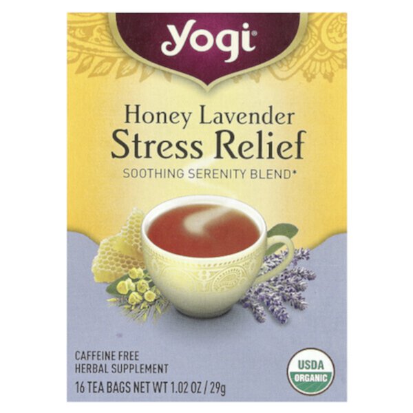 Stress Relief, Лавандовый мед, без кофеина, 16 чайных пакетиков, 1,02 унции (29 г) Yogi