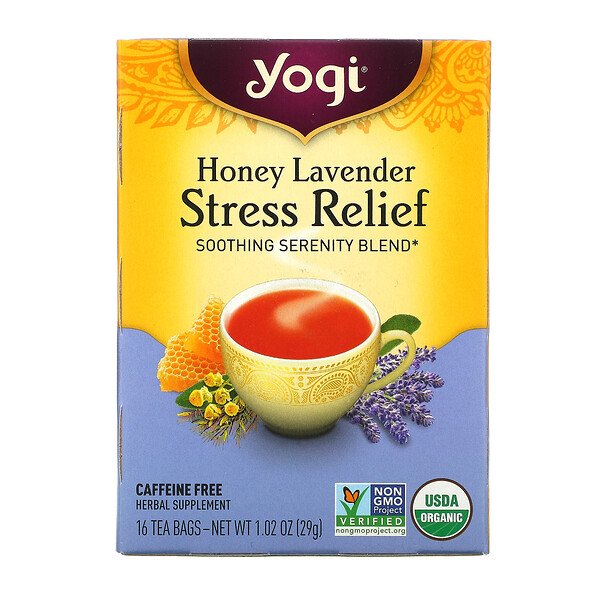 Stress Relief, Лавандовый мед, без кофеина, 16 чайных пакетиков, 1,02 унции (29 г) Yogi Tea