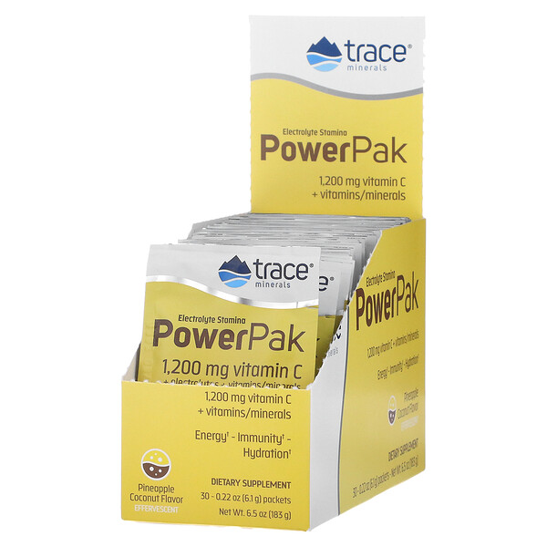Electrolyte Stamina PowerPak, Ананасовый кокос, 30 пакетиков по 0,22 унции (6,1 г) каждый Trace Minerals Research