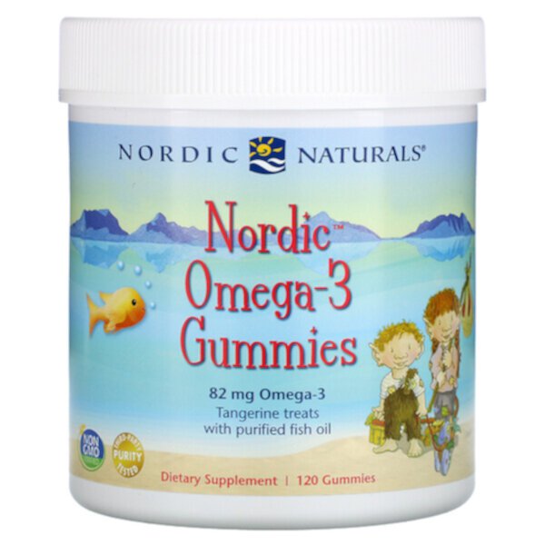 Nordic Omega-3 жевательные конфеты, мандариновые лакомства, 41 мг, 120 жевательных конфет Nordic Naturals